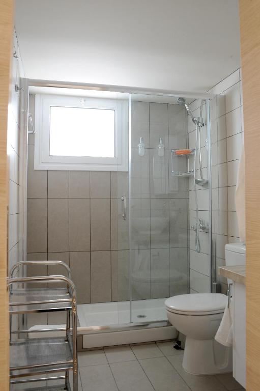 Walk-in glass shower in the Vintage Suite bathroom, central Nicosia apartment